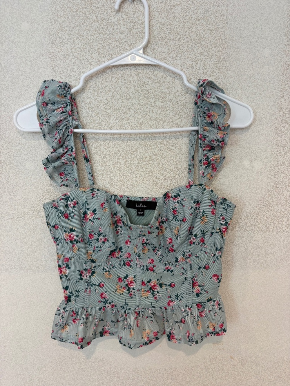 Lulus Sweetheart Vibes Mint Green Floral Mesh Ruffled Bustier Tank Top